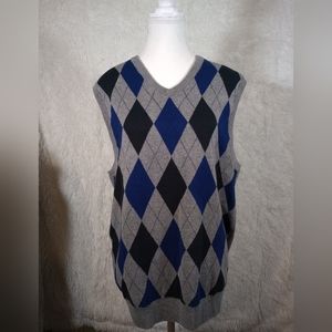 Chaps Sweater Vest Mens Size Medium Black and Blue Argyle